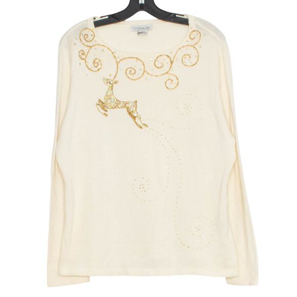 Vintage Sweater Holiday Christmas Whimsical Cottage Cozy Beaded Sequin Large - Picture 1 of 8